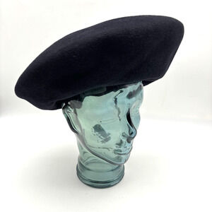 Vintage Eric Javits Black 100% Wool Oversized Beret Hat OSFM - 12.5" Across Top